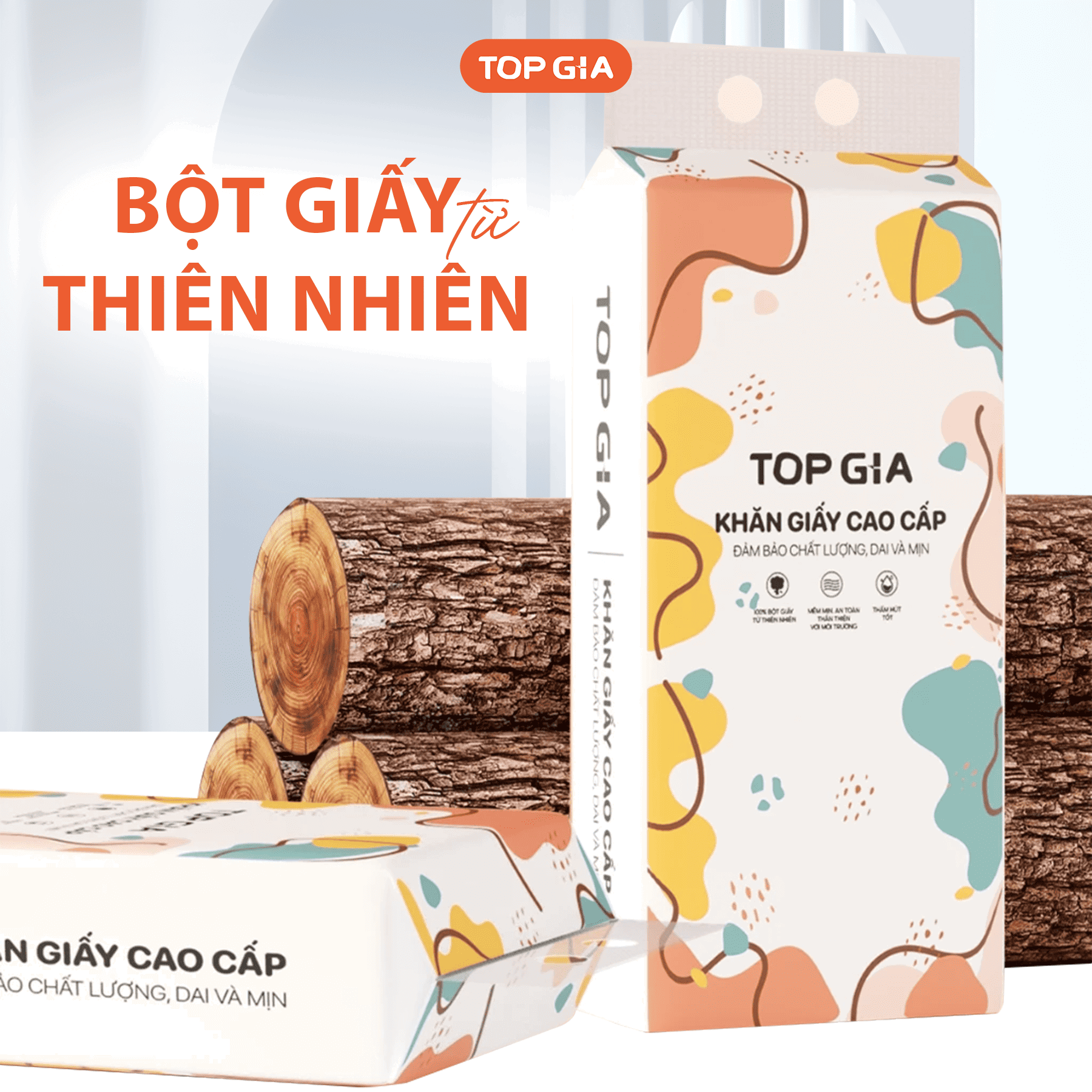 Hình ảnh bao bì sản phẩm với thông tin bột giấy từ thiên nhiên