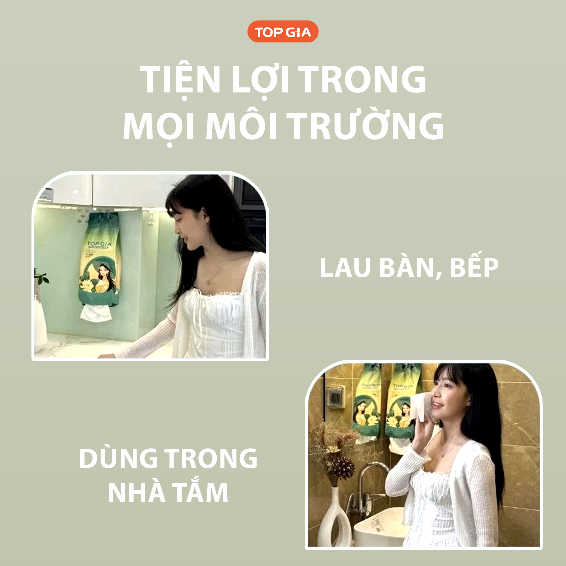 Gợi ý sử dụng khăn trong nhà tắm và khu vực bếp.