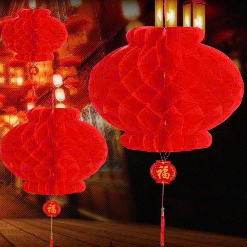 Bịt 10 lồng đèn giấy đỏ 30CM treo trang trí Tết