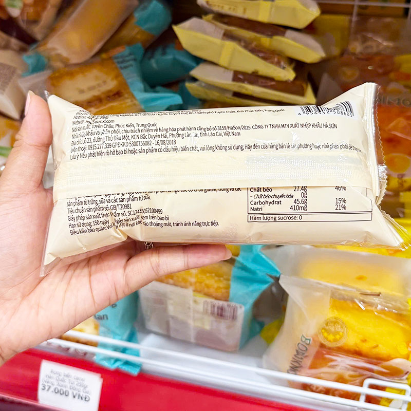 Mặt sau bao bì với thông tin dinh dưỡng và bảo quản