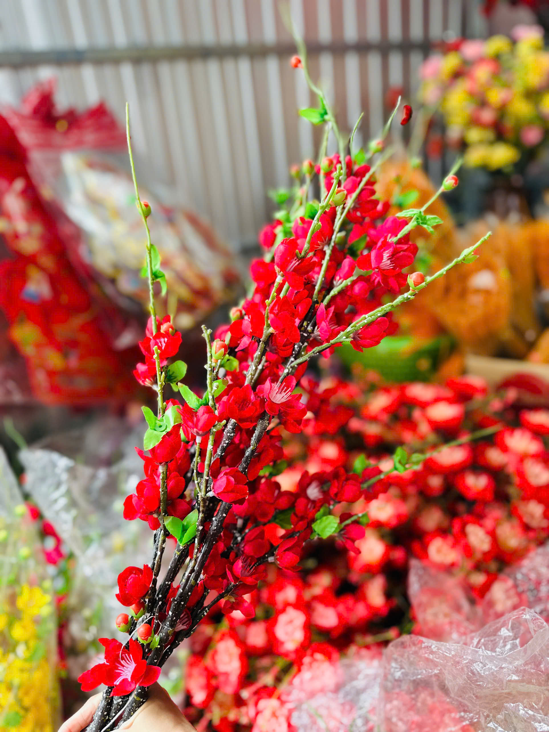 1 Cành Hoa Đào Cổ Loại Dài Trang Trí Tết