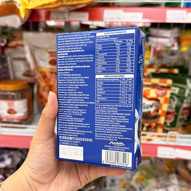 Bảng dinh dưỡng và quy cách 3 gói x 18g in trên bao bì