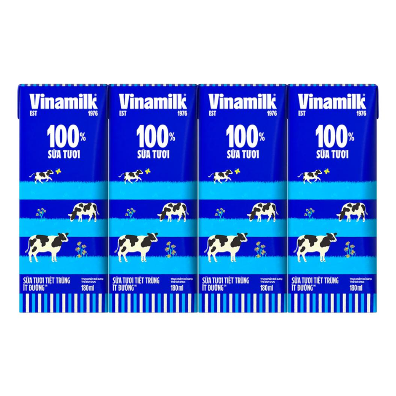 1 Lốc 4 Hộp Sữa Tươi Tiệt Trùng VINAMILK Ít Đường 180ml/Hộp phù hợp để tham khảo khi chọn Vinamilk