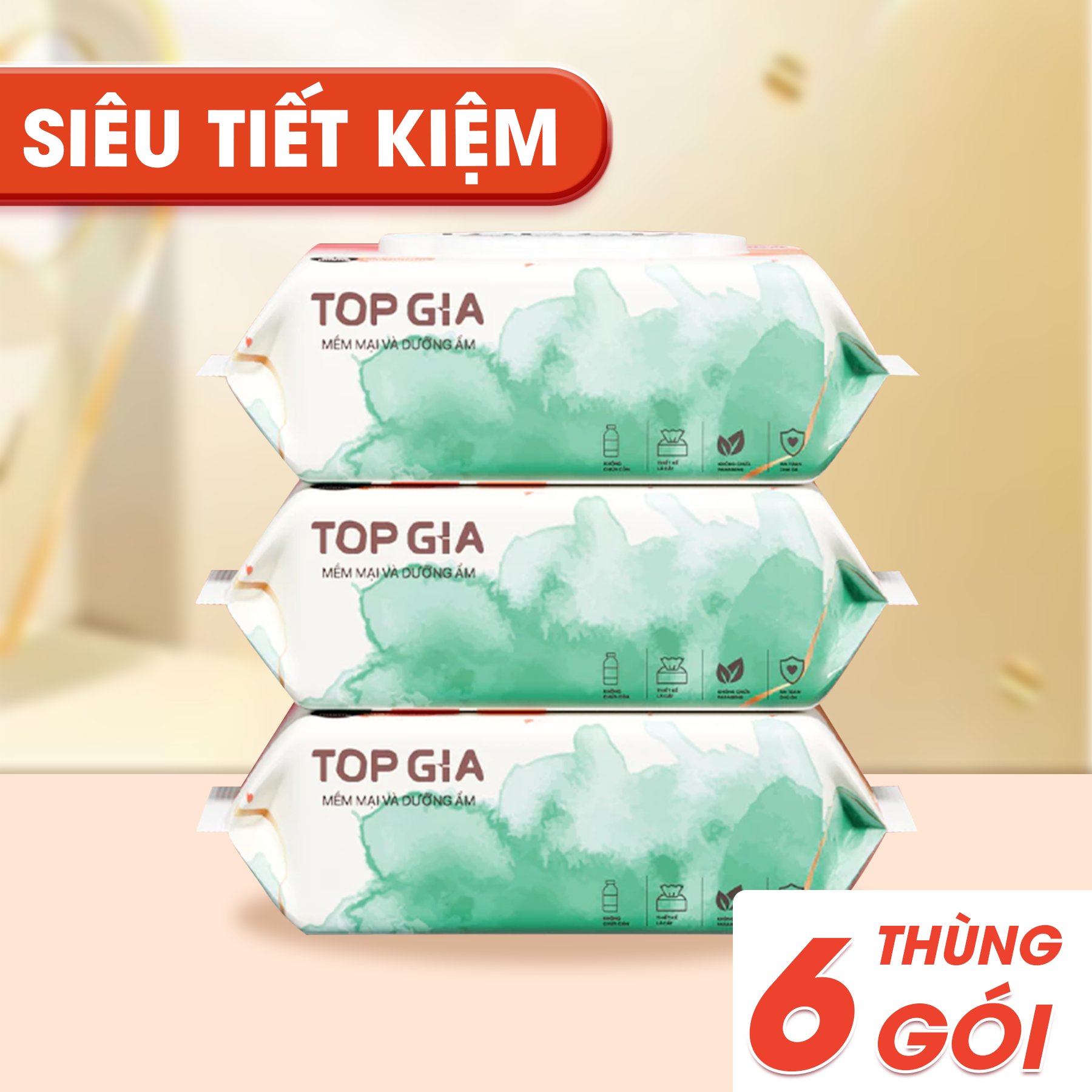 Thùng 10 Bịch Khăn Ướt Topgia Ban Mai 80 Tờ