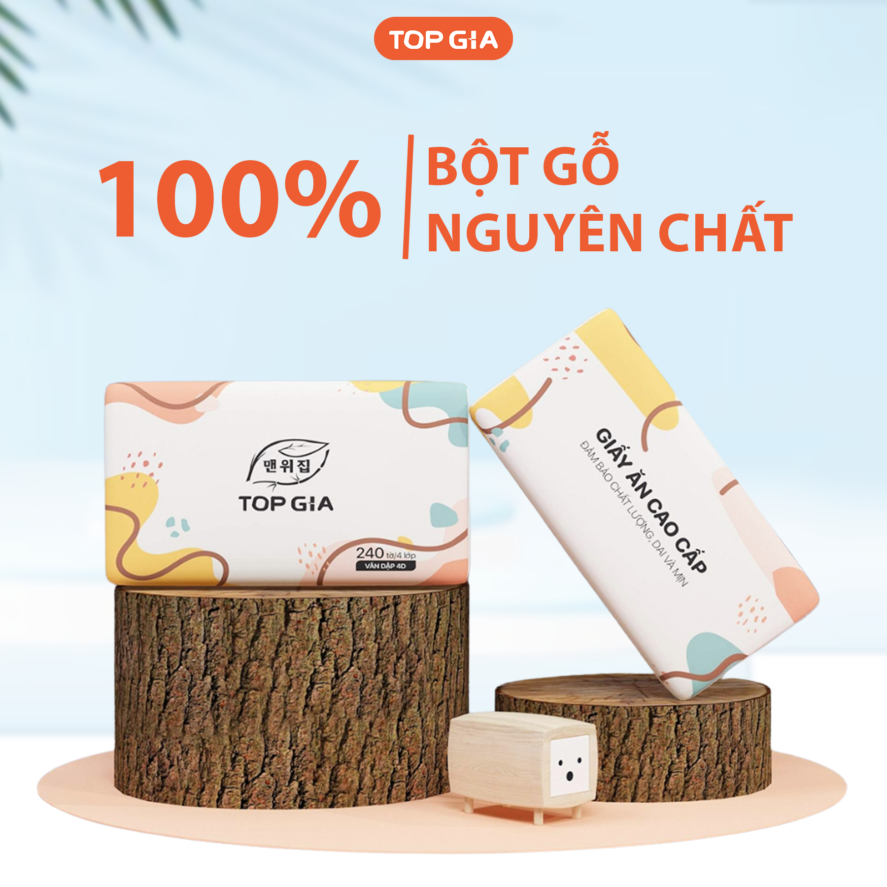 Thùng 10 Gói Giấy Ăn Topgia Đa Sắc 240 Tờ 4 Lớp