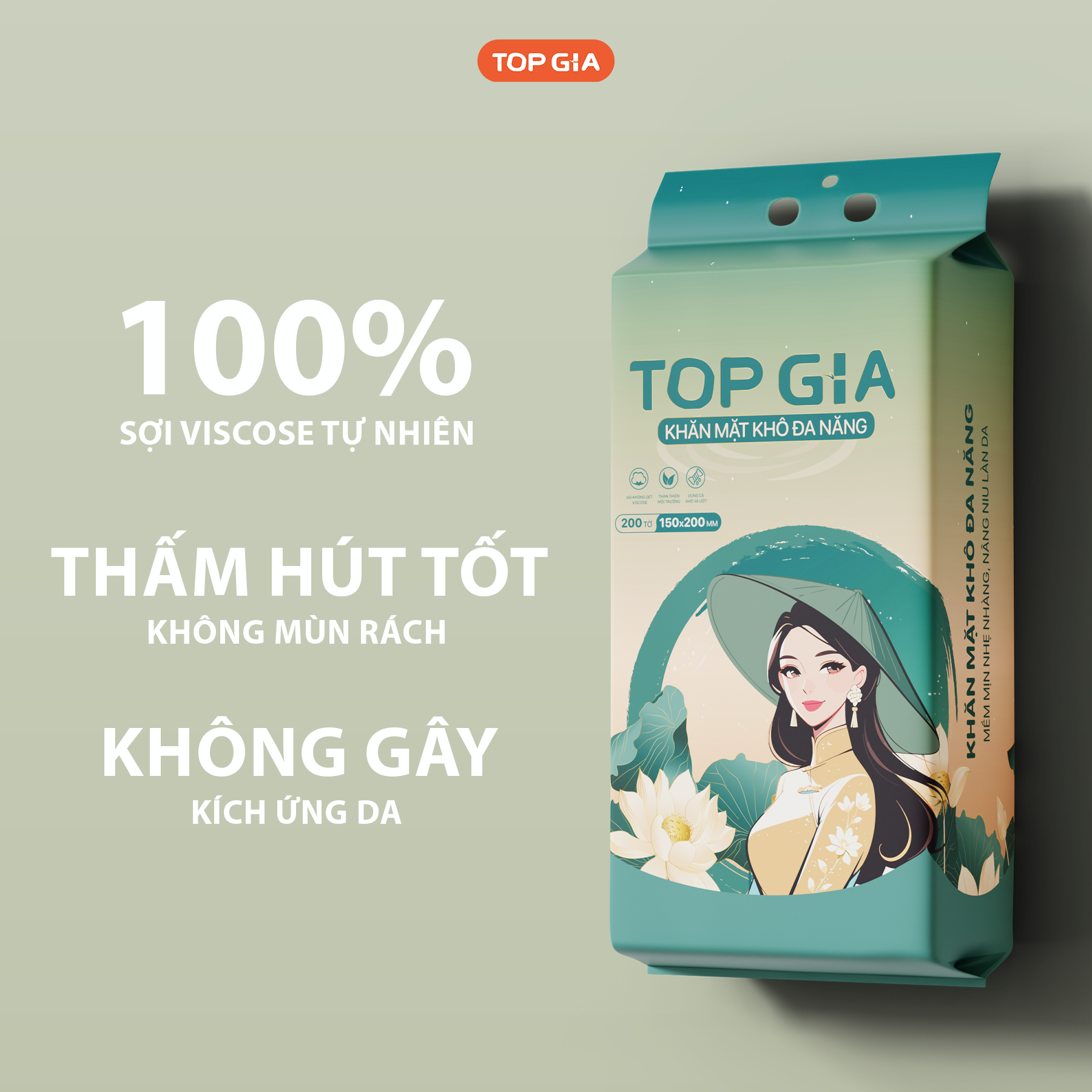 Khăn Mặt Khô Đa Năng TOPGIA Sắc Việt Thùng 2 Bịch 200 Tờ 150x200mm