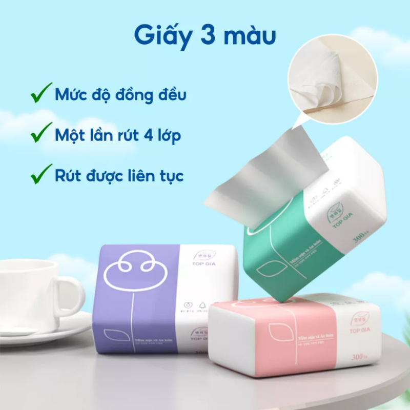 Khăn Giấy Ăn 3 Màu Top Gia Loại Nhỏ Thùng 30 Gói
