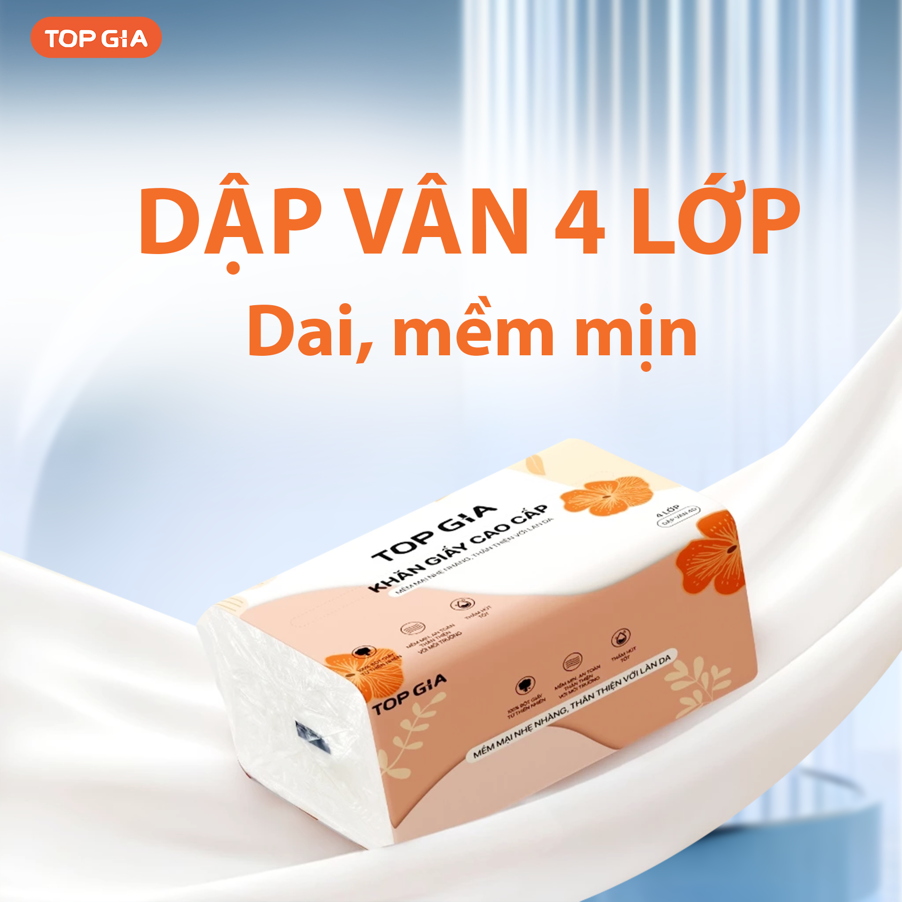 Thùng 36 Gói Giấy Ăn Topgia Sắc Hạ 4 Lớp 240 Tờ
