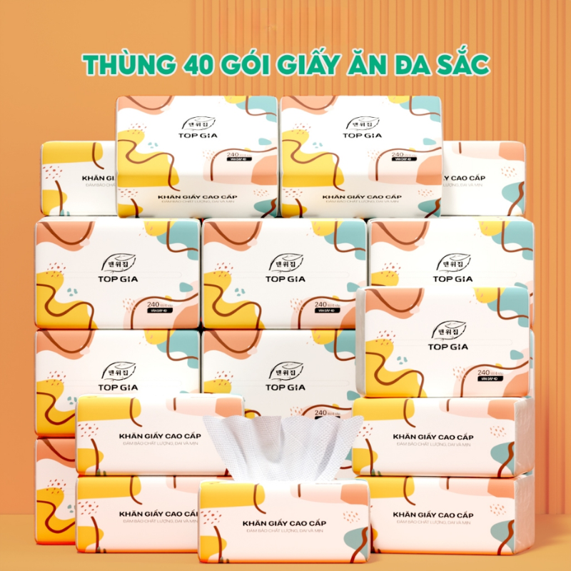 Khăn Giấy Ăn Top Gia Sắc Màu Loại Nhỏ Thùng 40 Gói