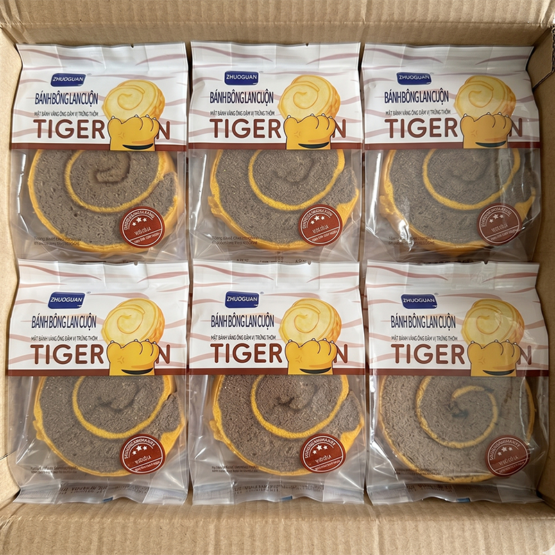 Cận cảnh nhóm bánh màu nâu đóng gói riêng từng chiếc