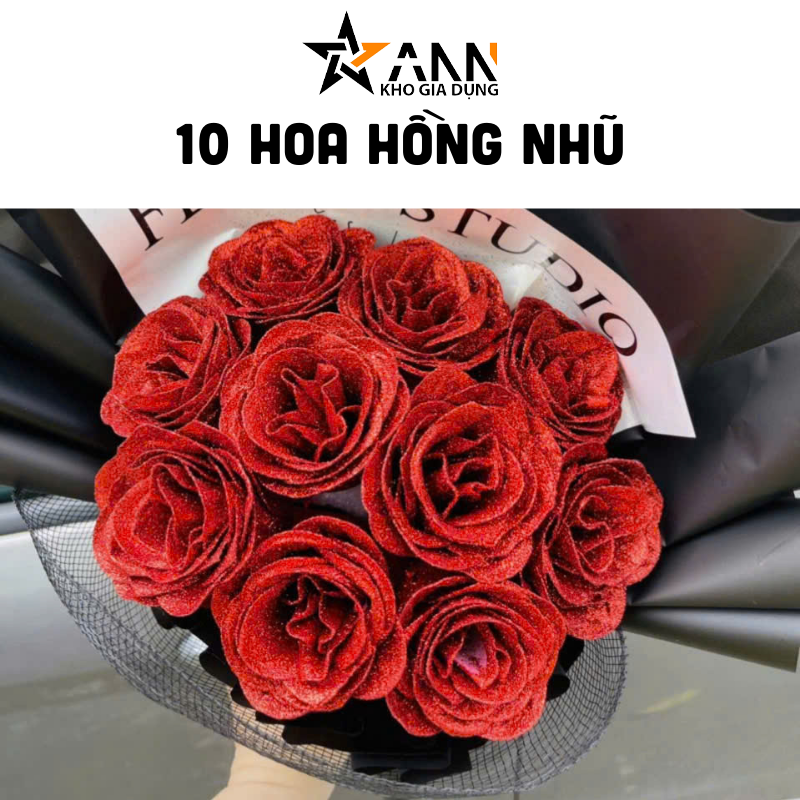 10 Bông Hồng Nhũ Tông Đỏ Size To