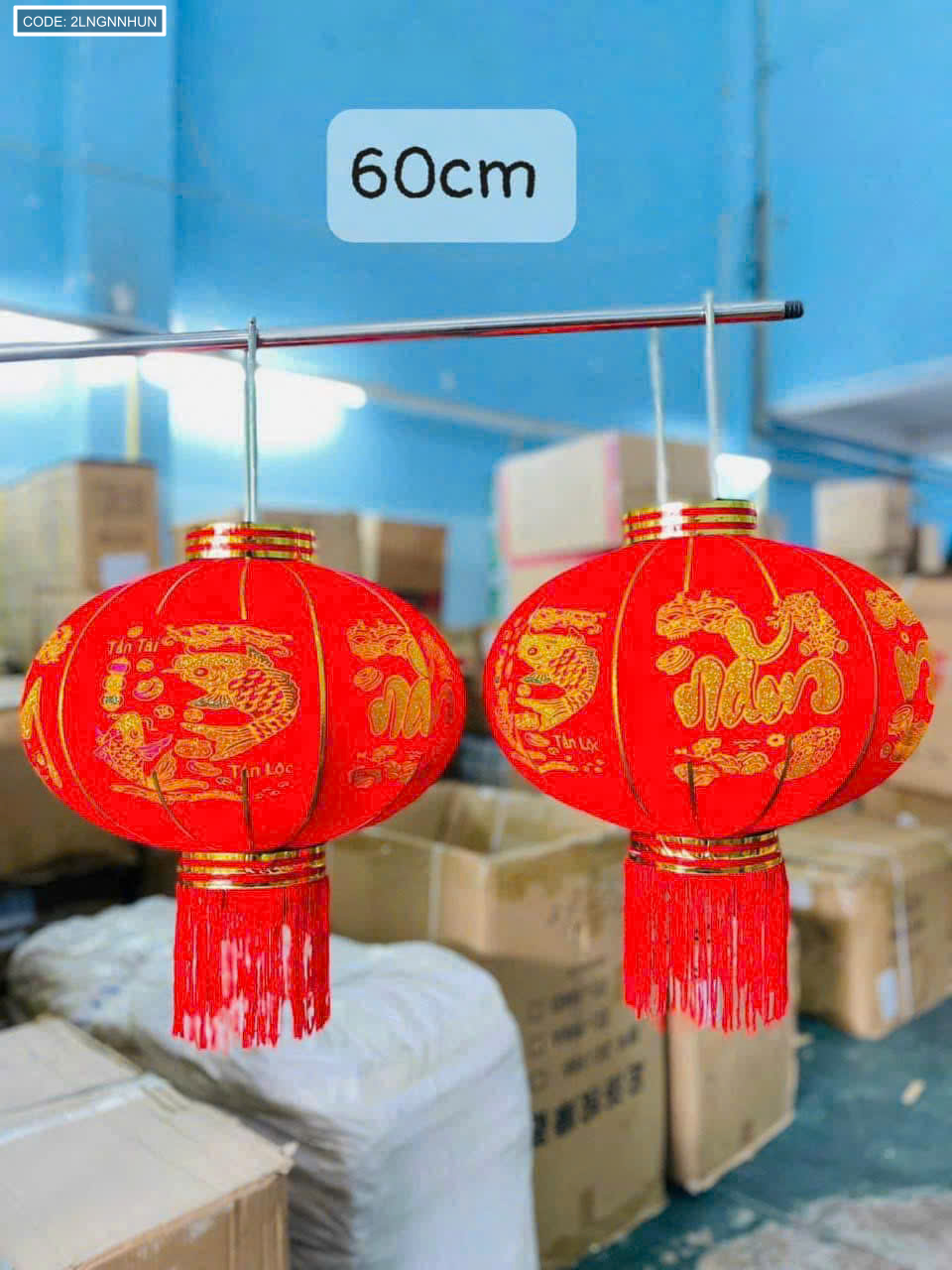 Lồng đèn nhung kẻ Tết 60CM bộ 2 cái