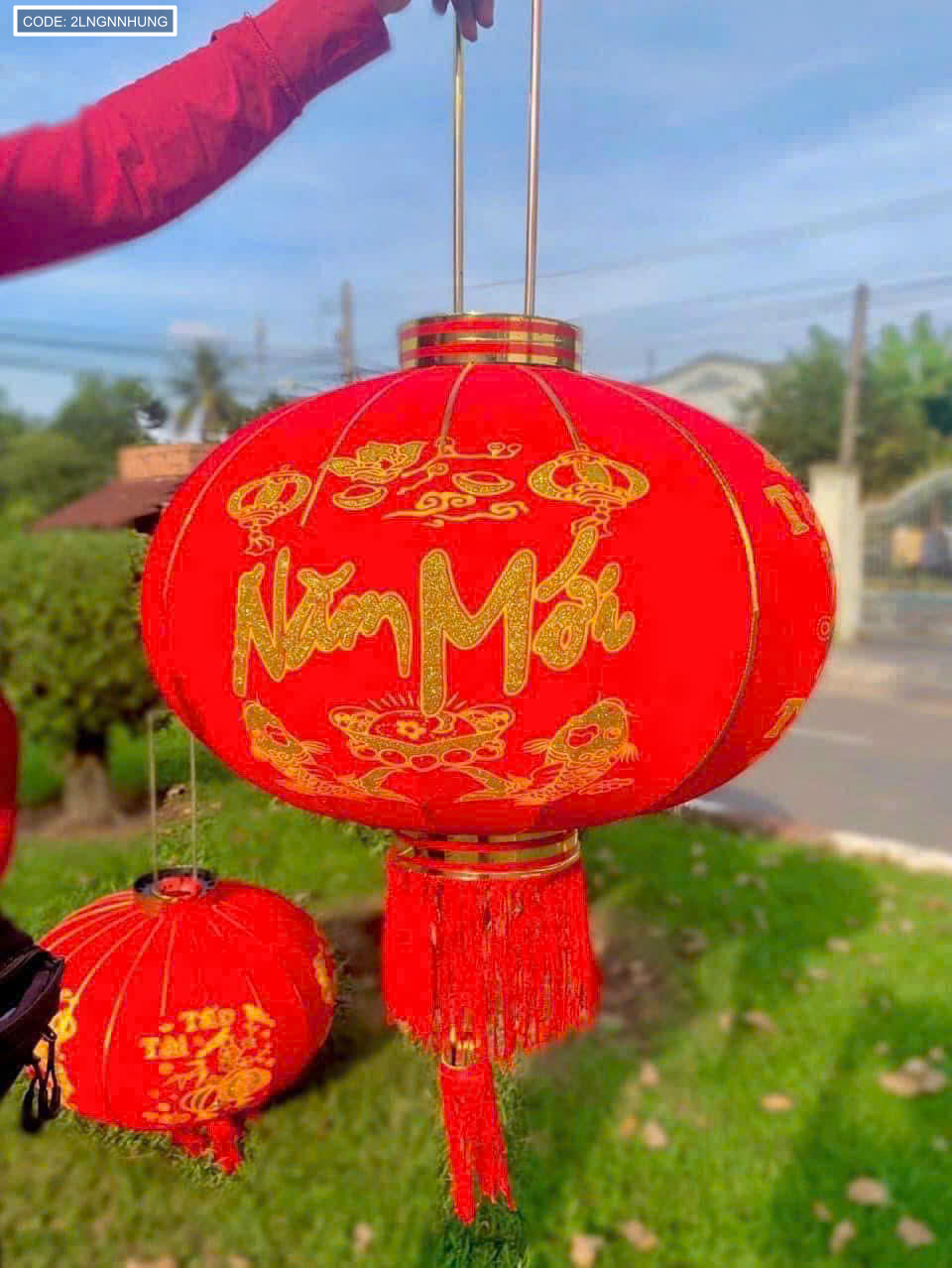 Lồng đèn nhung kẻ Tết 80CM 2 cái