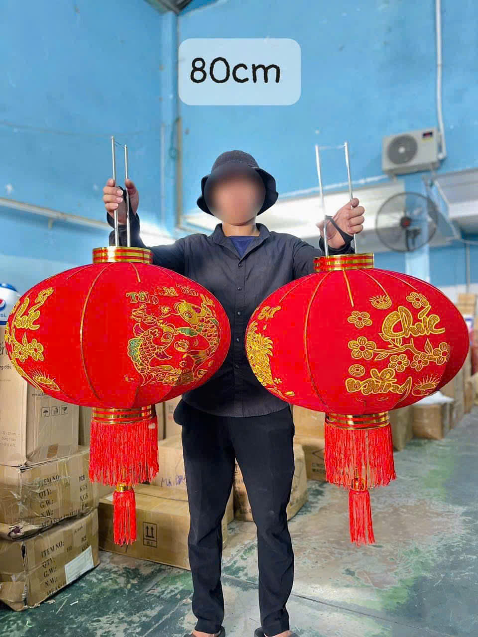 Lồng đèn nhung kẻ Tết 80CM 2 cái