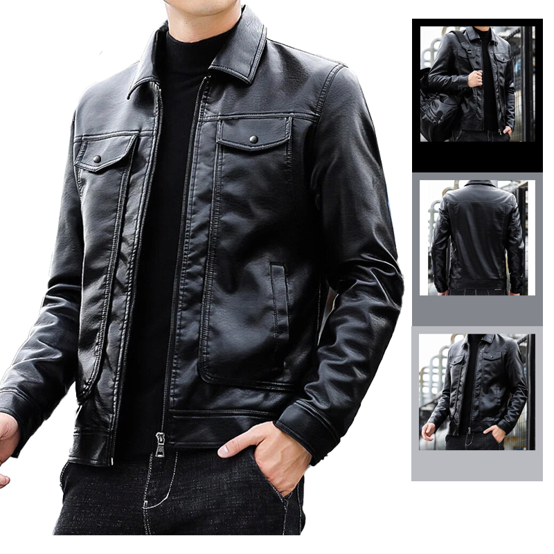Áo khoác da nam cổ bẻ lót lông size to M-3XL