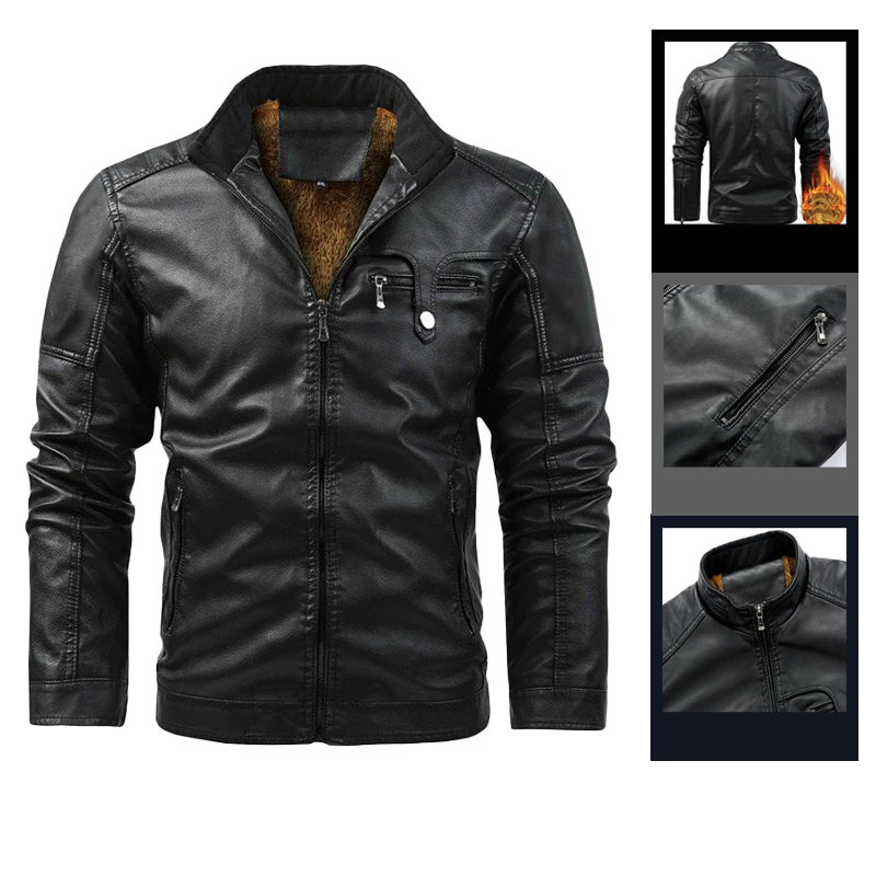 Áo Khoác Da Nam Lót Lông Cổ Đứng Size To 3XL