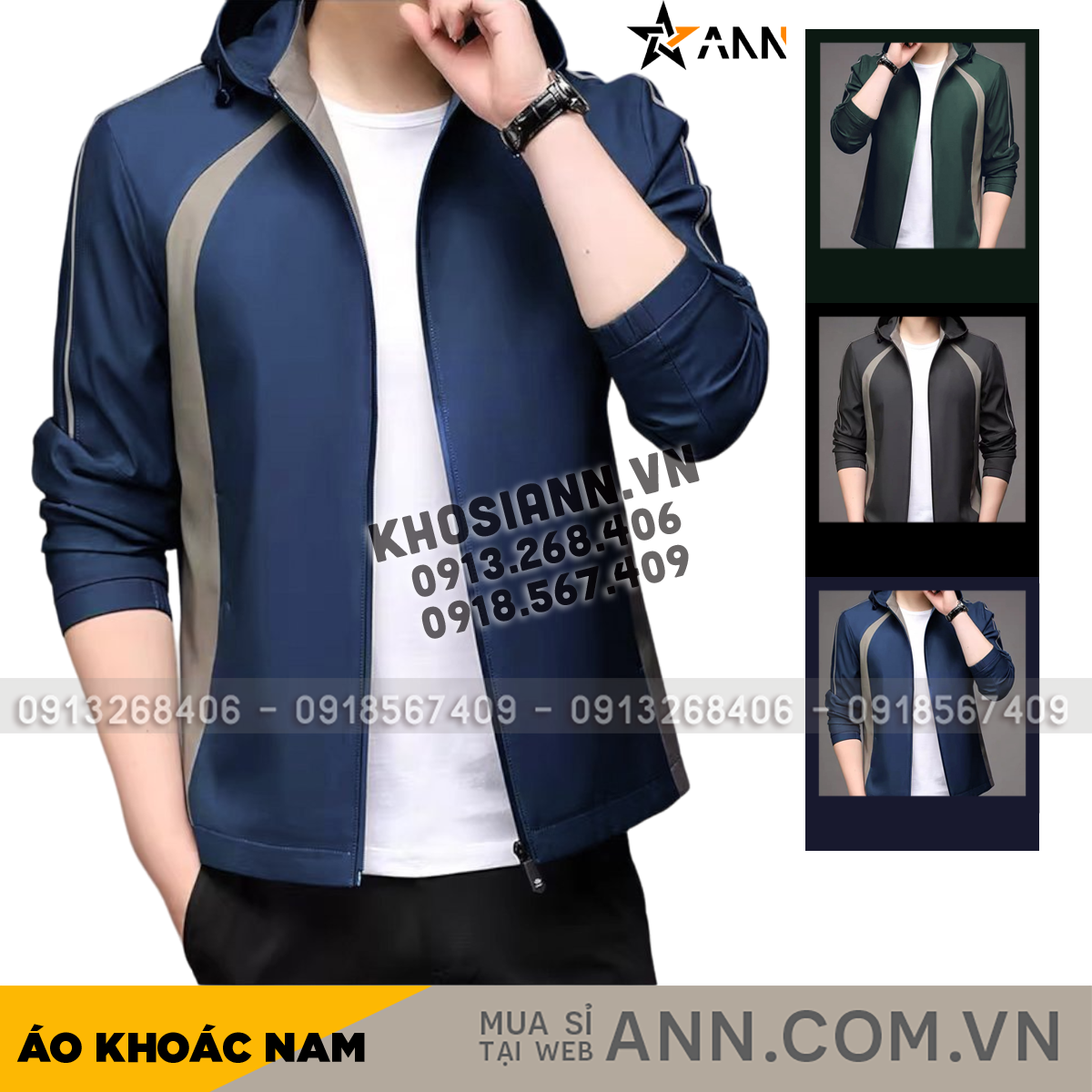 Ảnh thật mẫu áo có nón, khóa kéo và mảng phối sọc hai bên thân áo