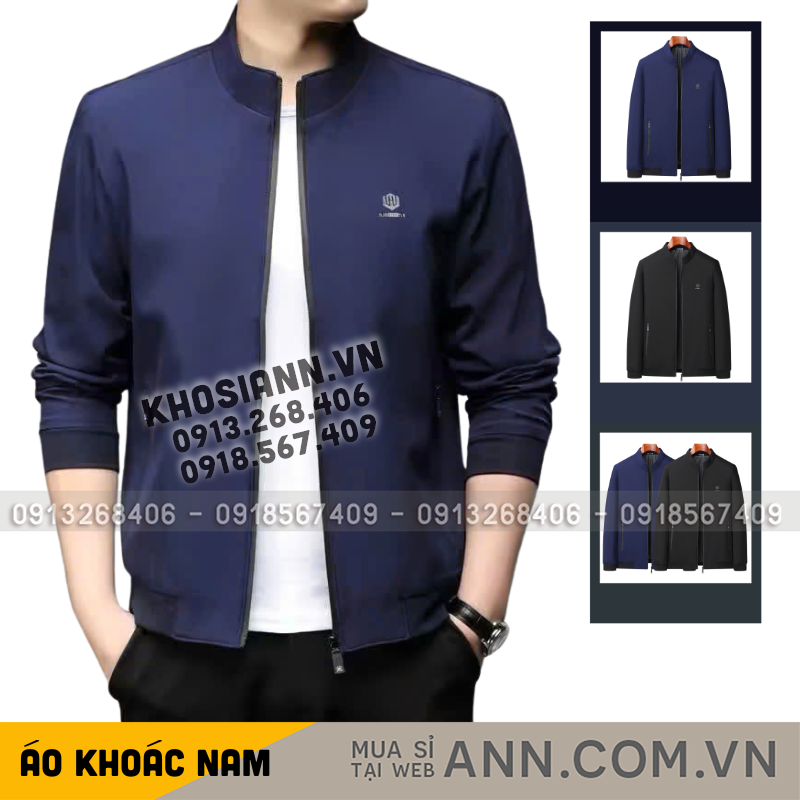 Áo Khoác Dù Nam Cổ Trụ Trong Lót Dù Sọc Có Túi Trong