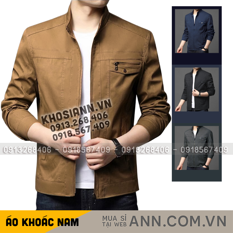 Áo Khoác Kaki Nam Phối Túi Trước Ngực Cổ Đứng