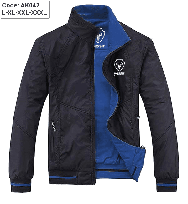 Áo khoác nam 2 lớp mặc 2 kiểu thêu logo AK042