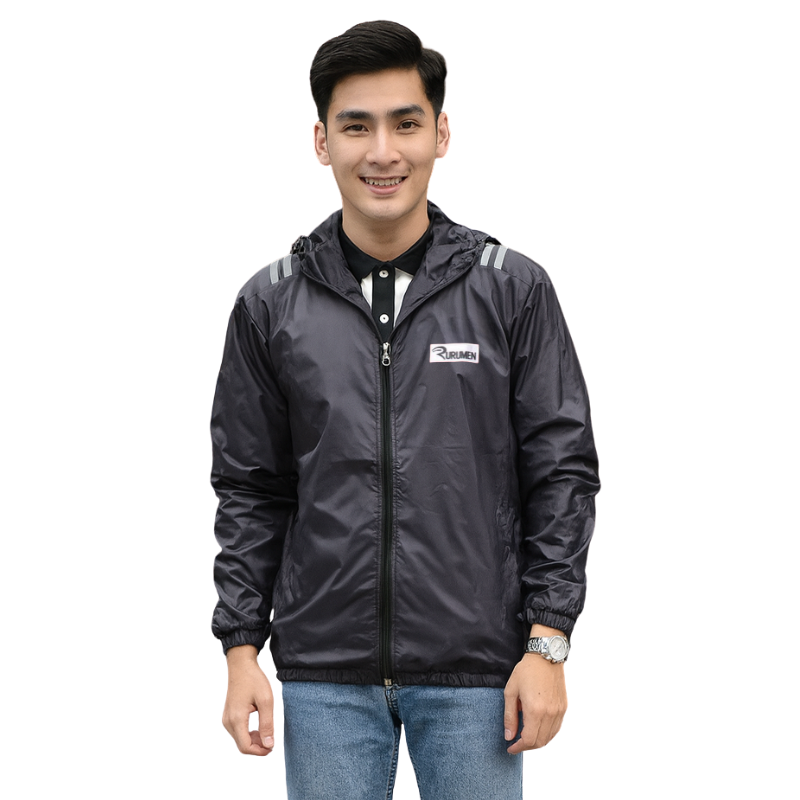 Áo khoác nam dù 2 lớp có nón logo Rurumen