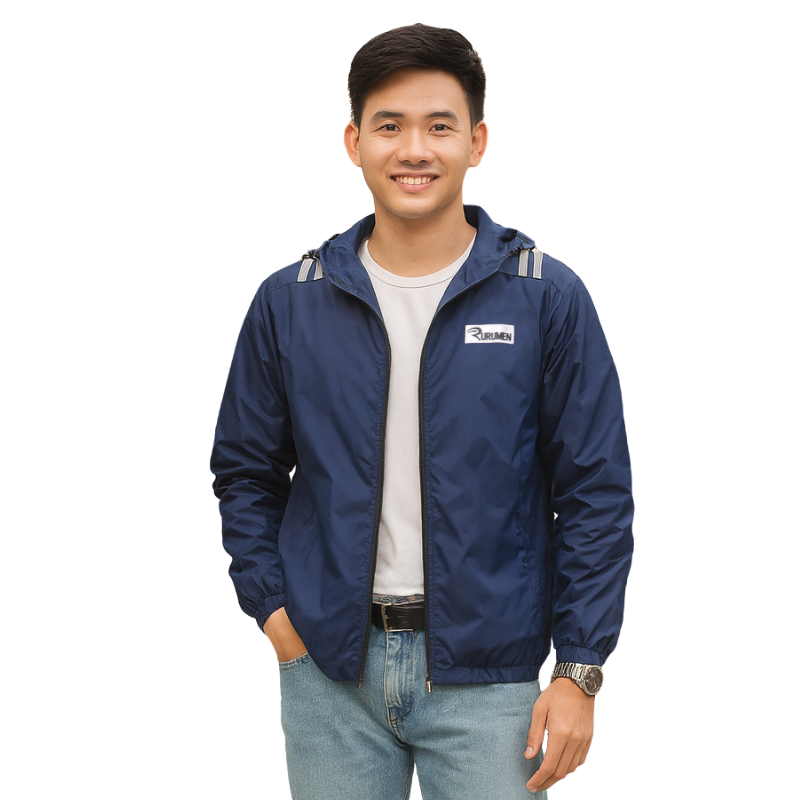 Áo khoác nam dù 2 lớp có nón logo Rurumen