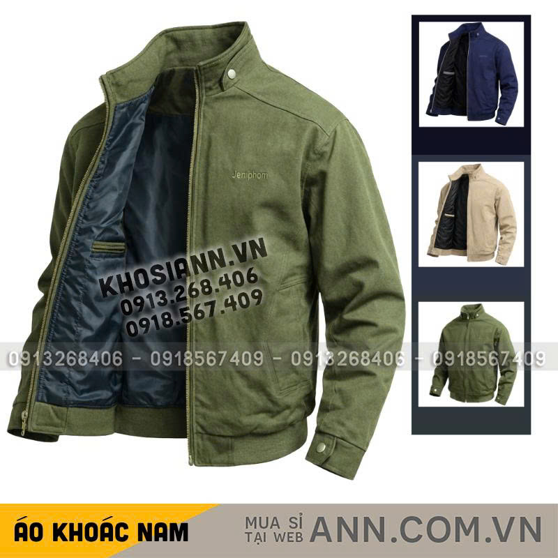 Mặt trước áo với cổ trụ, khóa kéo và lớp lót bên trong