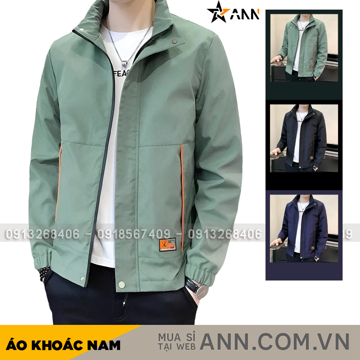 Áo khoác nam Rurumen chất dù 2 lớp cổ đứng phối logo bên túi size 3x
