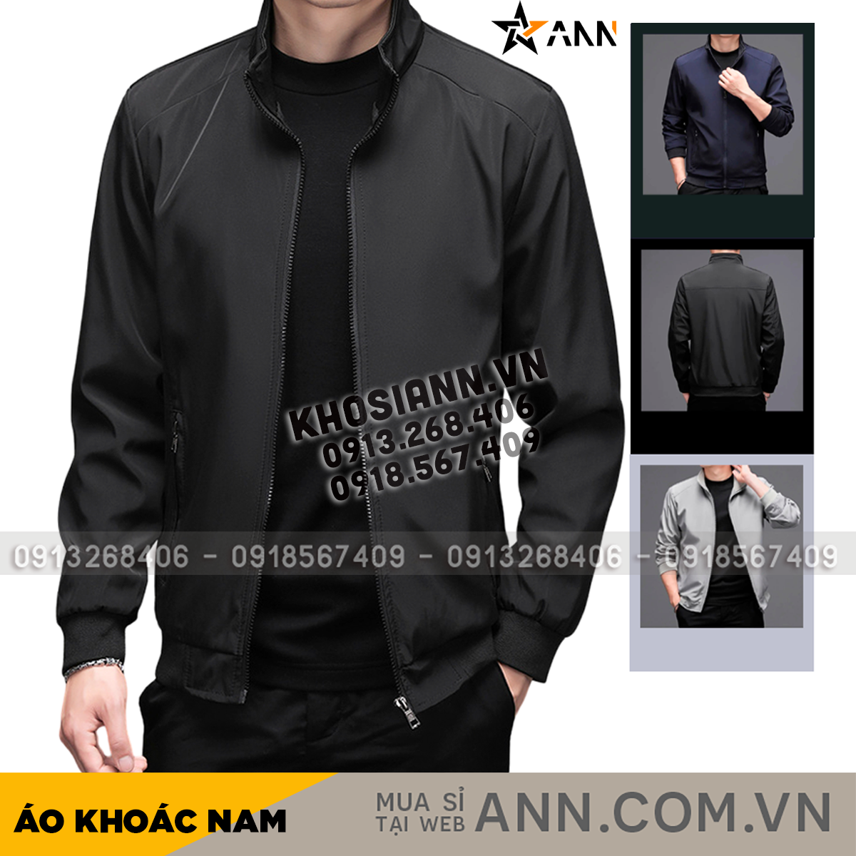 Áo khoác nam dù 2 lớp kiểu trơn cổ đứng có size 3X