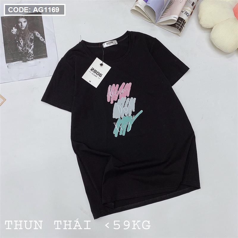 Áo thun nữ thun thái form suông ôm vừa in chữ vẽ màu freesize dưới 59kg