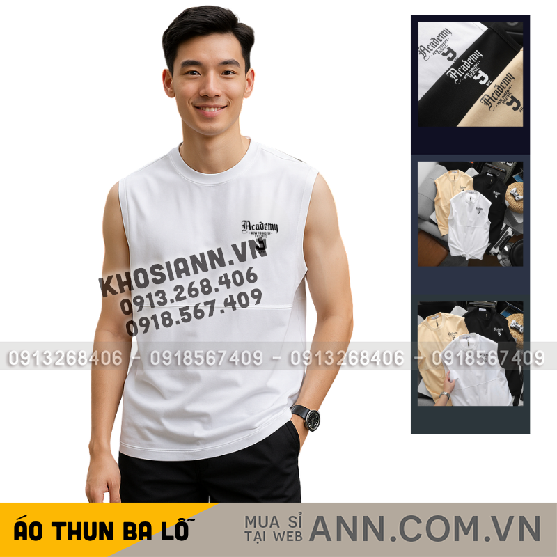 Áo thun ba lỗ nam sát nách in chữ Academy NYC big size
