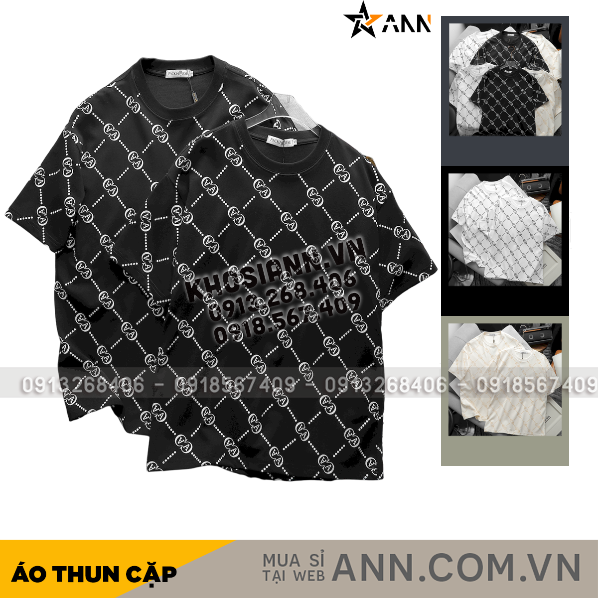 Áo Thun Cặp Nam Nữ Cổ Tròn Pack Horse In Chữ AA