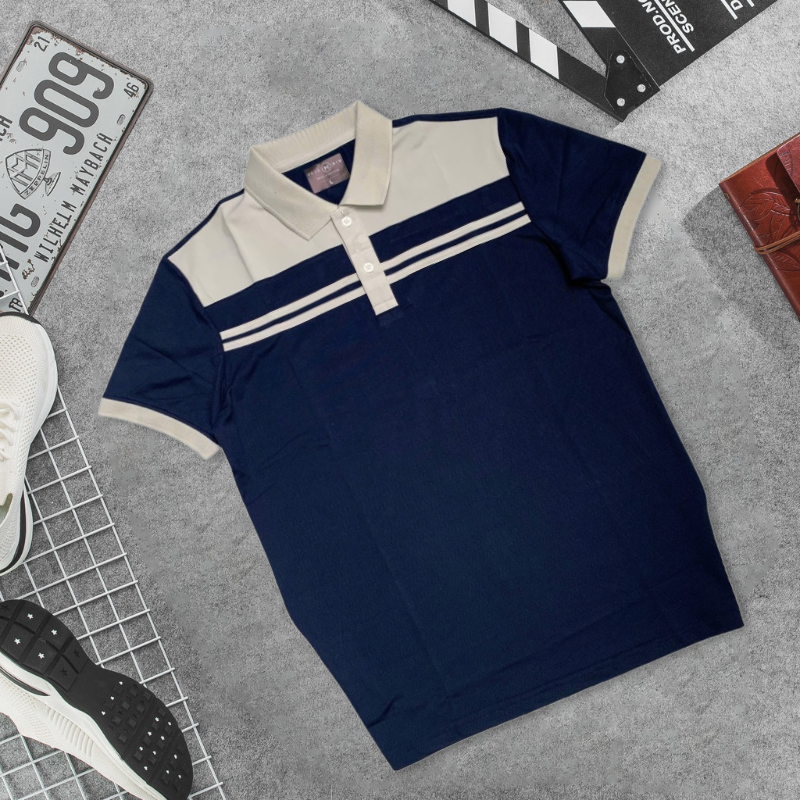 Áo thun nam cổ bẻ phối 2 sọc trước ngực size 3XL