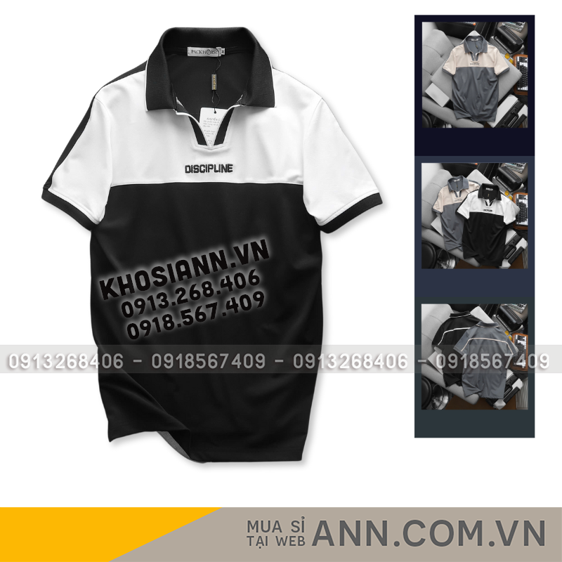 Áo Thun Cổ Bẻ Phối Màu Thêu Chữ Discipline Size 3XL