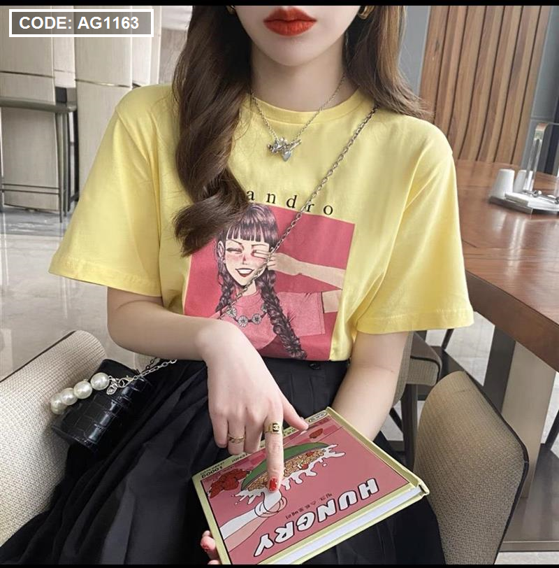 Áo thun nữ form suông vừa in hình cô gái freesize