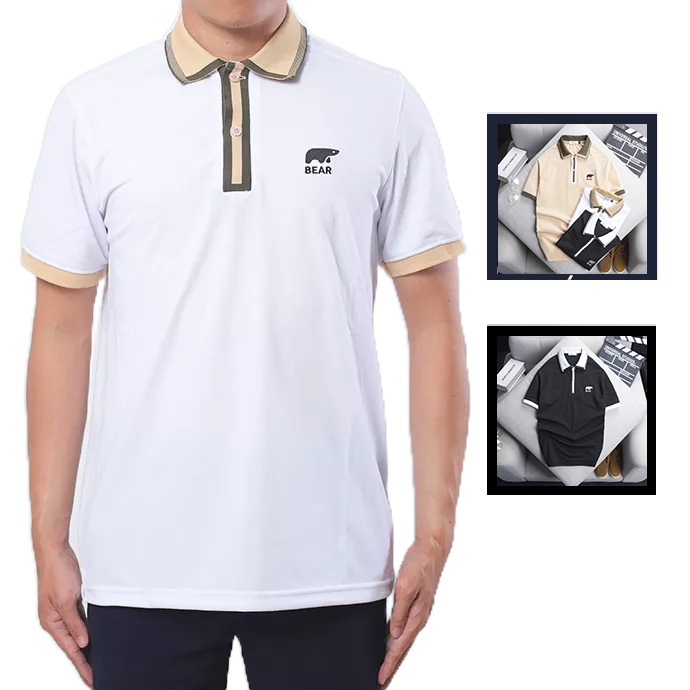 Ảnh mặc thực tế với phom áo polo tay ngắn gọn gàng