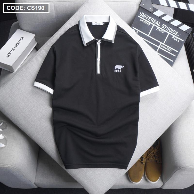 Áo Thun Nam Có Cổ Viền Sọc Thêu Logo Bear Size 3XL