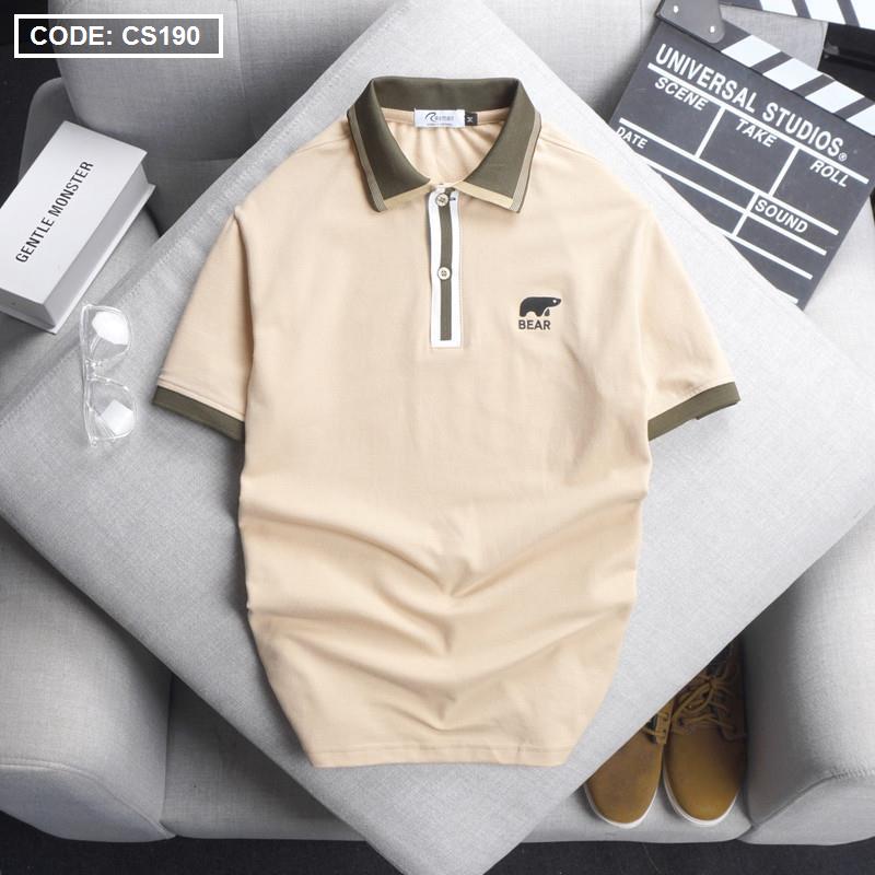 Áo Thun Nam Có Cổ Viền Sọc Thêu Logo Bear Size 3XL