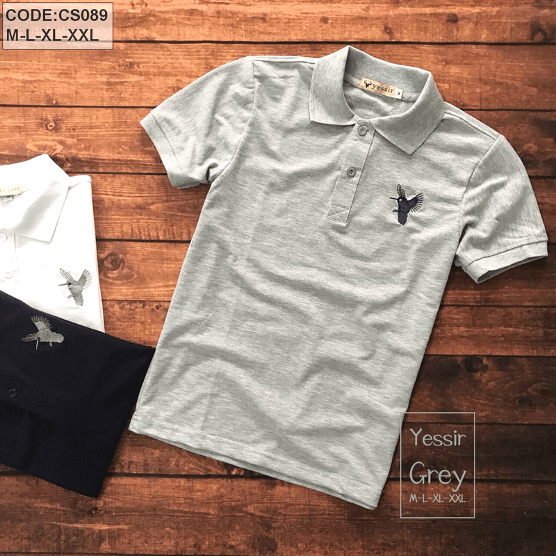 Áo thun polo cá sấu nam có cổ thêu hình chim bay