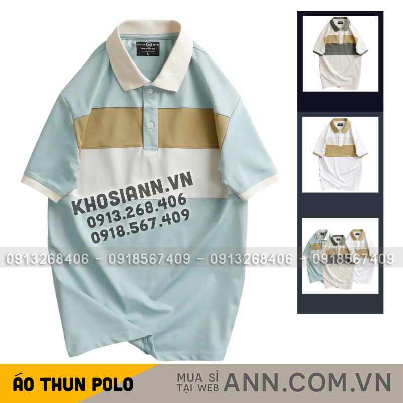Mặt trước áo với phối màu ngang ngực và cổ bẻ nam tính