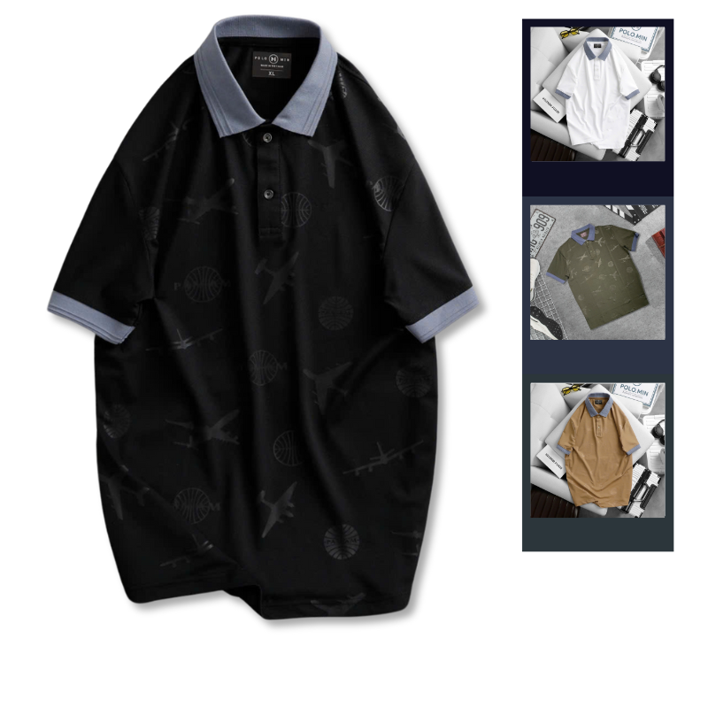 Áo Thun Nam Cổ Bẻ Họa Tiết In Hình Máy Bay (Có Size 3XL) phù hợp để tham khảo khi chọn áo polo nam