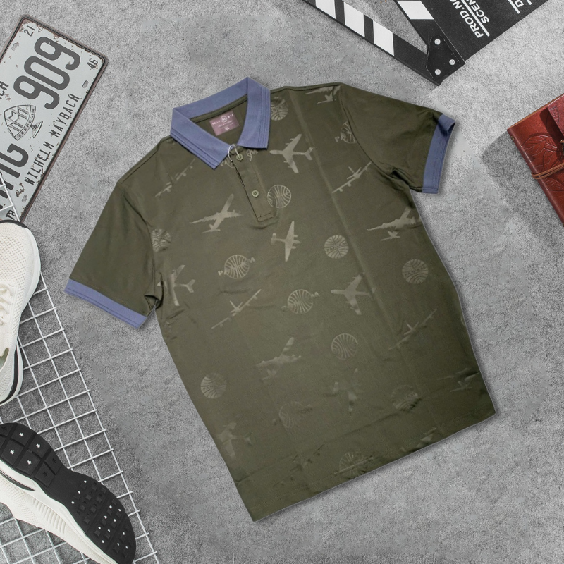 Áo Thun Nam Cổ Bẻ In Hình Máy Bay Size 3XL