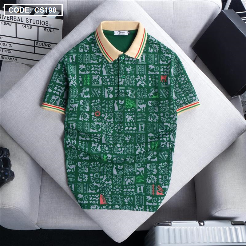 Áo Thun Nam Cổ Bẻ In Họa Tiết Viền Bo Màu size 3x