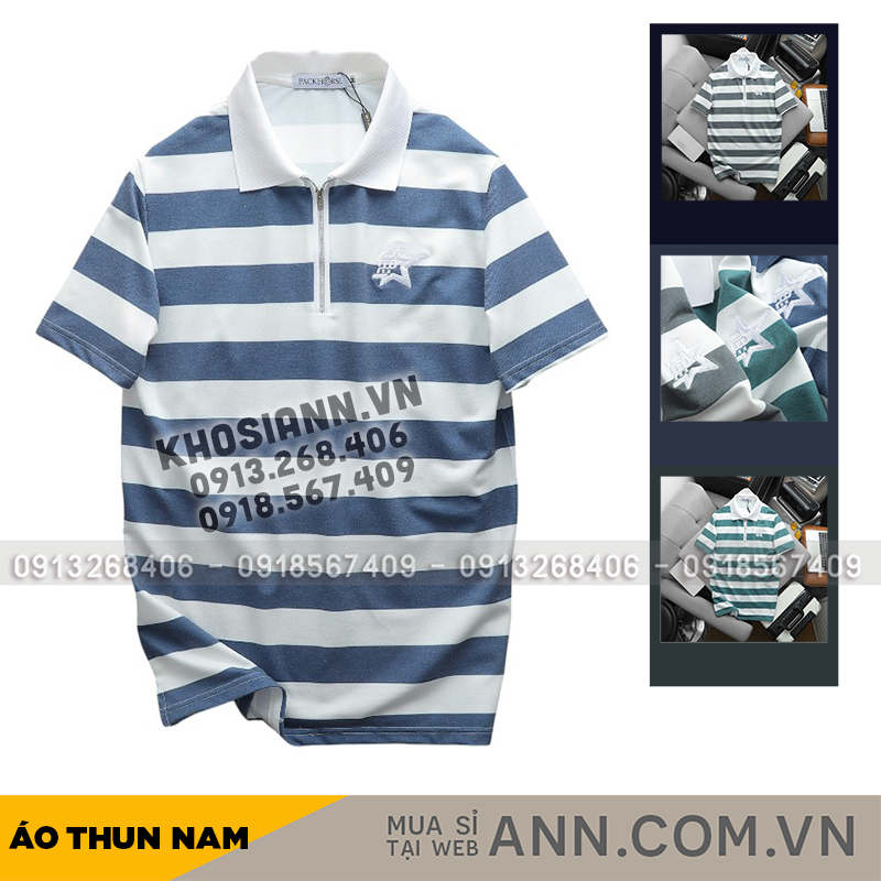 Áo Thun Nam Cổ Bẻ Pack Horse Sọc Ngang Thêu Logo Trước Ngực Size 3X