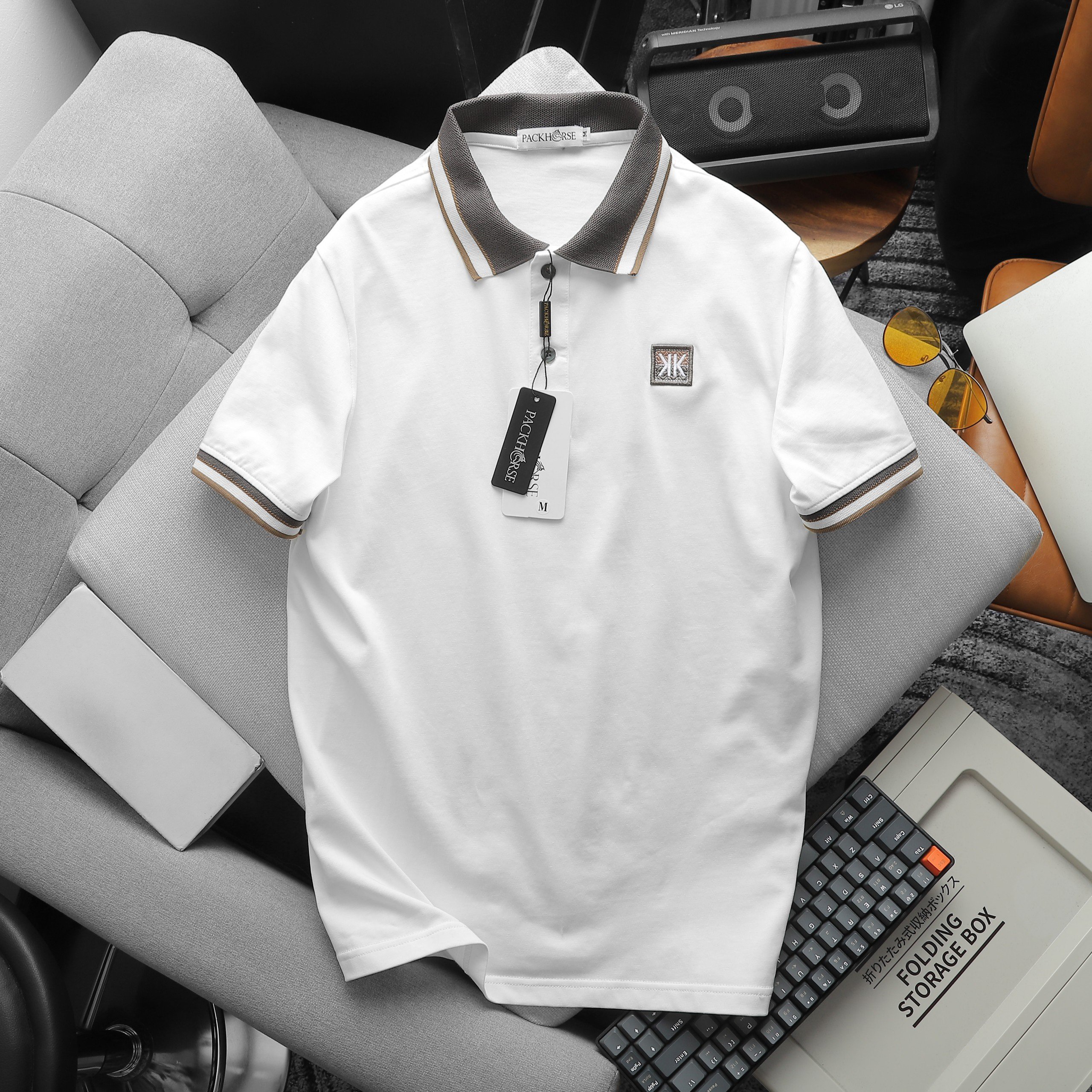 Áo thun nam cổ bẻ Pack Horse thêu nổi logo chữ KK size 3X