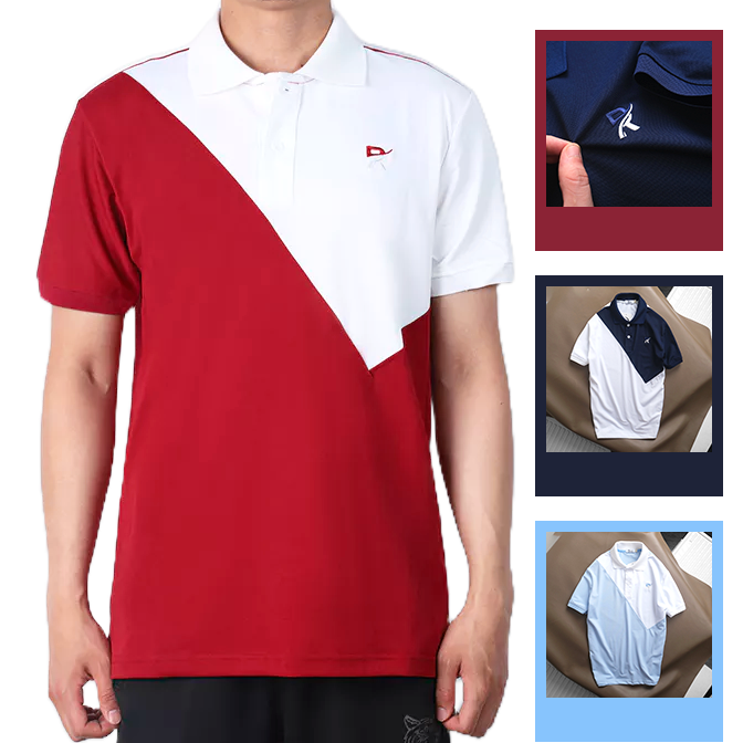 Mẫu áo phối 2 màu với cổ bẻ và logo thêu trước ngực