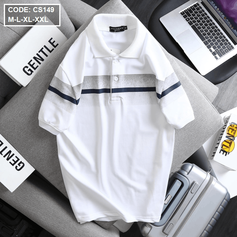 Phiên bản phối sọc xanh đậm của mẫu polo tay ngắn