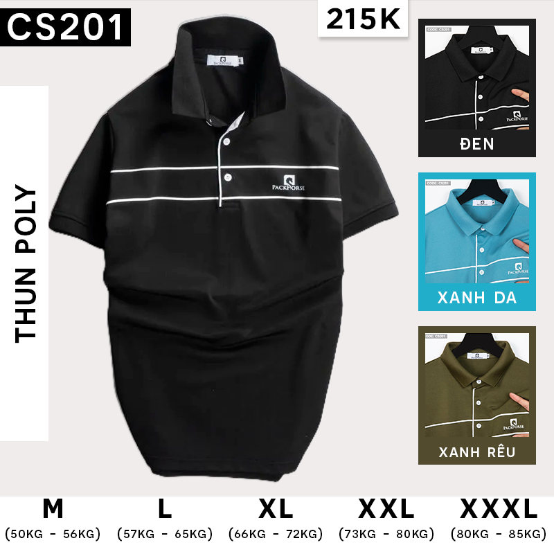 Áo Thun Nam Cổ Bẻ Phối Sọc Ngang In Logo PackHorse size 3x