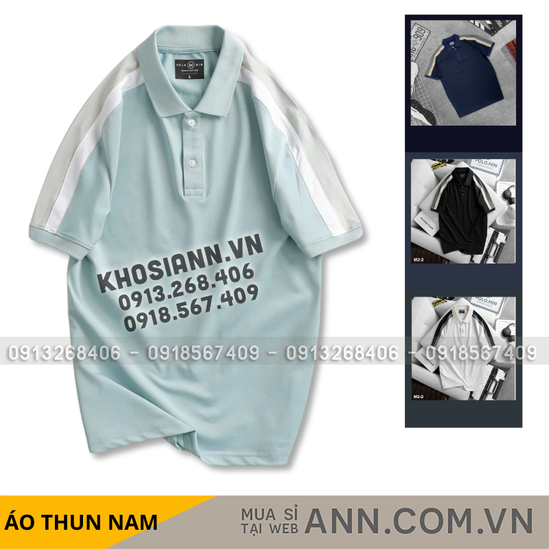 Áo Thun Nam Cổ Bẻ Phối Sọc Tay Áo Size 3XL