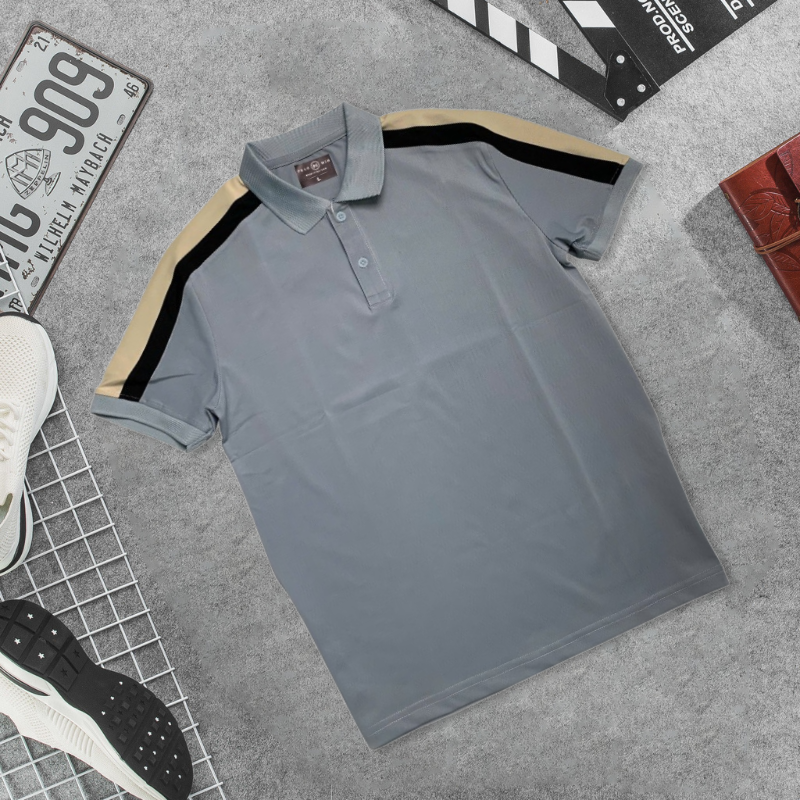 Áo Thun Nam Cổ Bẻ Phối Sọc Tay Áo Size 3XL